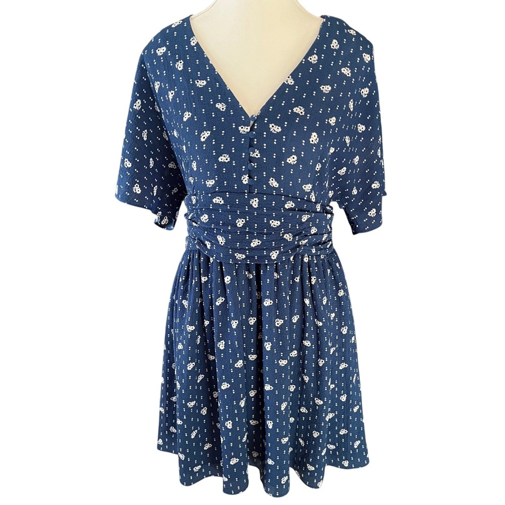 & Other Stories Paris Atelier Blue Floral Ruched Mini Dress Womens Size 10